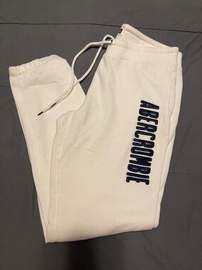 Abercrombie & Fitch White Joggers with Navy Logo